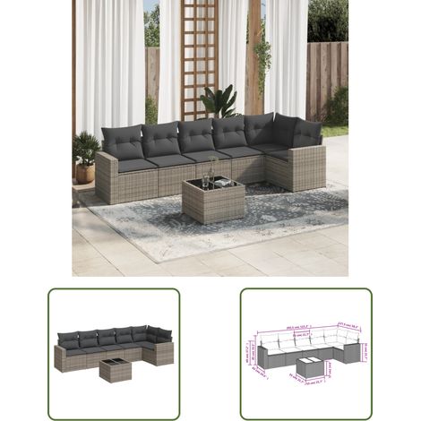 The Living Store Salon de jardin avec coussins 7 pcs gris résine tressée - Ensemble Salon De Jardin - Meuble De Jardin - Résine Tressée - Rotin Synthétique - Mobilier D'extérieur (1/3)