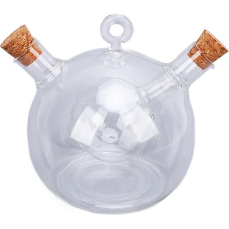 Distributeur d'huile d'olive et de vinaigre 2 en 1 en verre avec double bec verseur, flacon huilier-vinaigrier pour la cuisine (style 1) (1/5)
