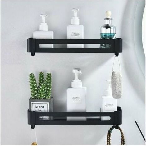 2 ripiani in alluminio nero senza fori, portaoggetti per il bagno, pendente durevole, non emulsionante