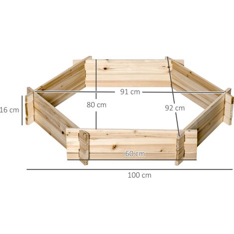 Jardinière surélevée hexagonale Outsunny, bac à fleurs en bois à monter soi-même pour jardin et balcon, finition naturelle, 100 x 92 x 16 cm (1/5)
