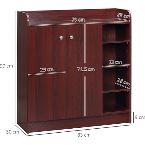 Meuble à chaussures moderne et peu encombrant en bois (peut contenir 12 paires de chaussures, avec 4 étagères ouvertes), dimensions : 83 x 30 x 90 cm, couleur café. (1/5)