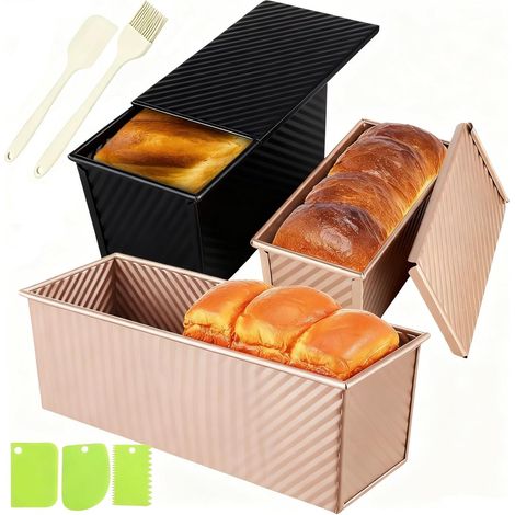 Moule À Pain Pullman Avec Couvercle - 3 Tailles 1000 G 450 G 360 G - Antiadhésif En Acier Galvanisé - Pour Pain Maison Sandwich Et Boulangerie Familiale - Lot De 3 (1/5)