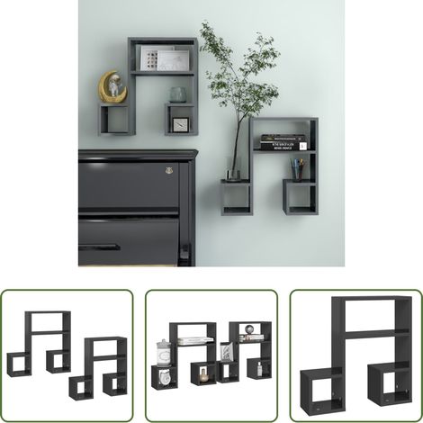 Étagère décorative - Étagères murales 2 pcs gris brillant 50x15x50cm bois ingénierie (1/5)