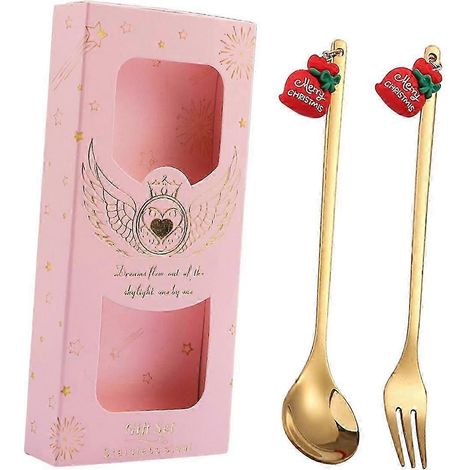 Cuillère et fourchette à dessert de Noël en acier inoxydable, idéales pour un goûter, un restaurant ou une glace.-Lucky Pouch