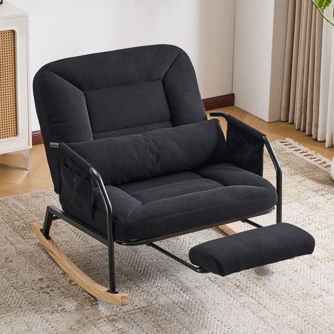 Chaise lounge multi-espaces avec ottoman caché, dossier ajustable spacieux, chaise de détente en velours côtelé avec poche (1/5)