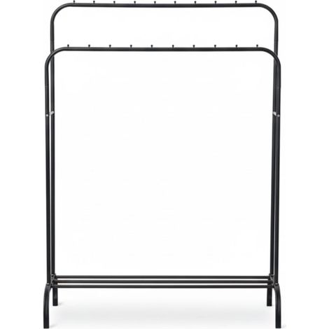 DASCK - Portant Double Barre Métallique 110 cm avec Étagère - Noir (1/5)