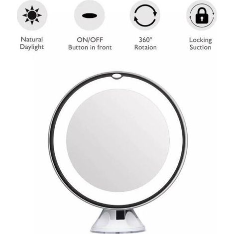Miroir de maquillage éclairé LED X10 avec ventouse et rotation 360° - ZGEER - Brillant - Meuble de salle de bain (1/4)