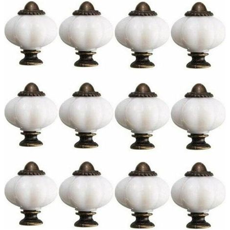 VURAHOME – 12 Stück 30 mm Möbelknöpfe, Vintage-Schranktürknöpfe, Keramik-Türknöpfe mit 12 Schrauben, weiße Porzellan-Möbelknöpfe für Schubladen und Schränke (1/5)