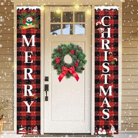 Bannière de Noël "Joyeux Noël" 32x180cm décoration suspendue pour porte d'entrée intérieur et véranda. (1/4)