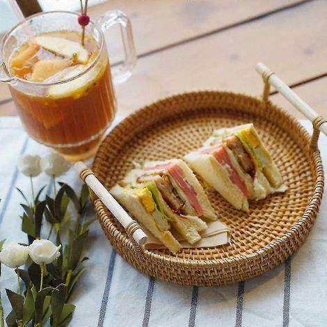 Plateau en rotin tressé à la main du Vietnam, plateau à fruits, panier en rotin à double anse, panier à petit-déjeuner tressé, panier à pain en bambou japonais, panier à dessert (1/5)
