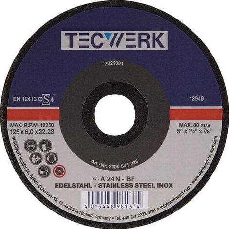 TECWERK Schruppscheibe INOX D125xS6mm gekr.INOX Bohr.22,23mm TECWERK (1/2)