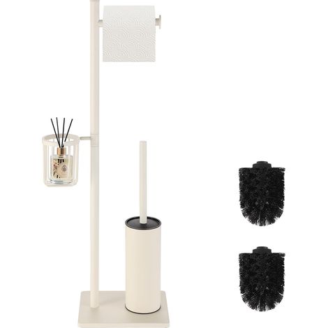 Ensemble Brosse Toilettes WC et Porte Papier en Acier Inoxydable,Brosse WC et Panier de Rangement 3 en 1, Porte Rouleau au Sol au Design Minimaliste et Gain de Place (Blanc) (1/5)