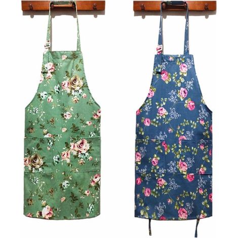 Tablier de cuisine pour femme - Lot de 2, tablier en coton à fleurs (1/3)