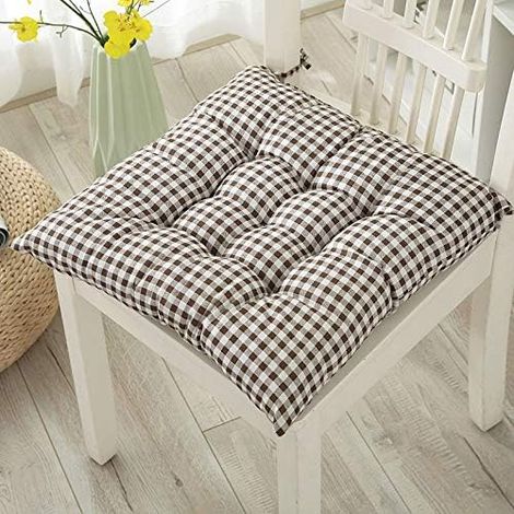 Lot de 2 Galette de Chaise, Imprimé Géométrique Galette de Chaise, Coussins de Chaise D'intérieur, Lavable de Coussin Chaise, Extérieur Housses de Chaise Coussins (Chèques,50x50cm) (1/2)
