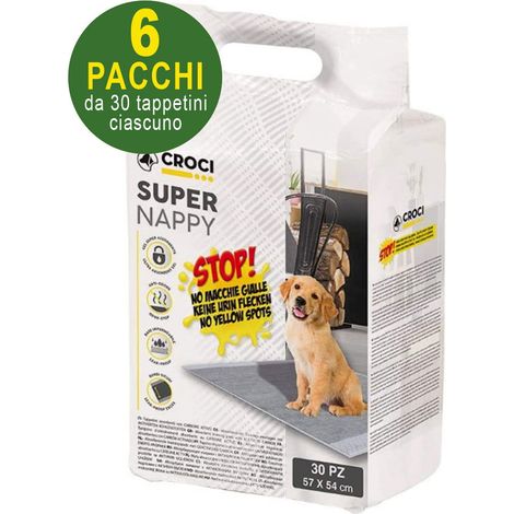 Croci Super Nappy Carboni attivi - Tappetini Igienici per Cani 57x54 cm - 30 pezzi, Traverse Cani e Animali Domestici, per Pipi Cane e Gatto Ultra Assorbenti Usa e Getta, Antistrappo e Antiodore