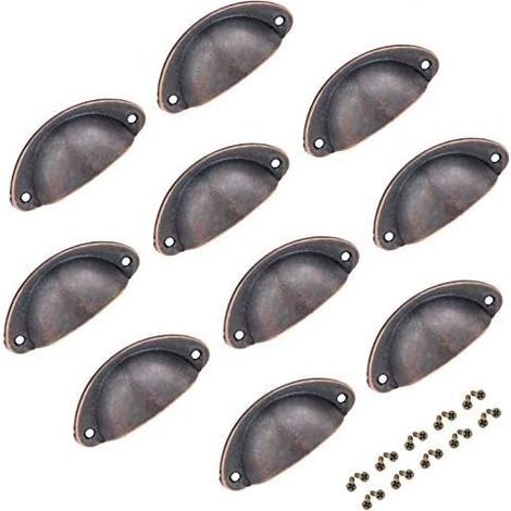 10pcs boutons de tiroir en cuivre poignées demi-lune poignées de tasse antiques pour boutons de meubles d'armoire avec vis 82x35mm (couleur 2)-Fei Yu (1/5)