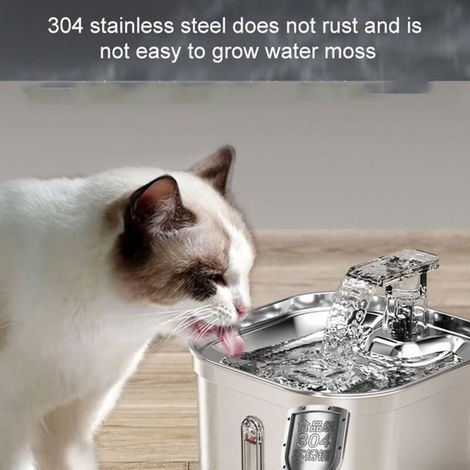 Fontana per gatti, fontana in acciaio inox da 2,2 litri, pompa dell'acqua ultra silenziosa, dispenser d'acqua per cani lavabile in lavastoviglie. (1/4)
