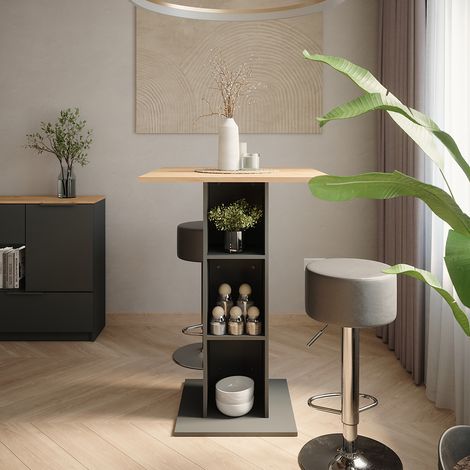 Bartisch-Set Repose, Anthrazit, 75 x 75 cm mit 2 Barhockern, Vicco