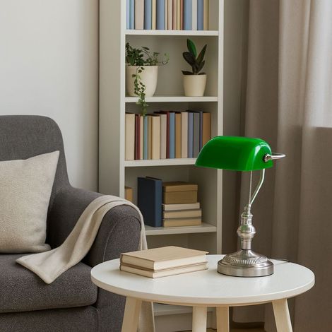Lampe de table vintage "BANQUERO" - E27 - Nickel - Vert