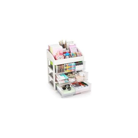 Organiseur de bureau avec tiroirs, organisateur de rangement à 2 ou 3 tiroirs, tiroirs de rangement de bureau pour fournitures de bureau, trois niveaux blancs. (1/5)