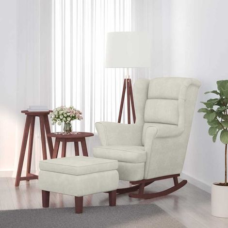 vidaXL Mecedora con respaldo alto de terciopelo crema y madera maciza (1/5)