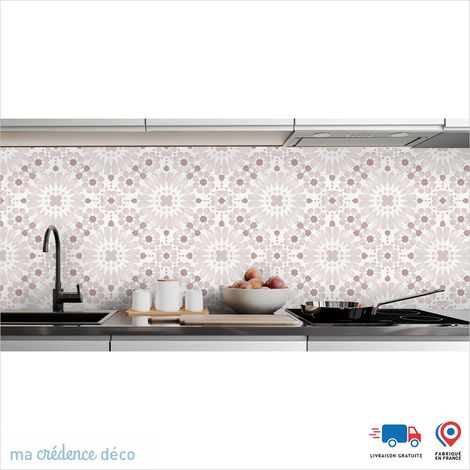 Crédence : Carreaux de ciment fleurs - Couleur Rouge pâle - Alu composite - 60 - 120 (1/3)