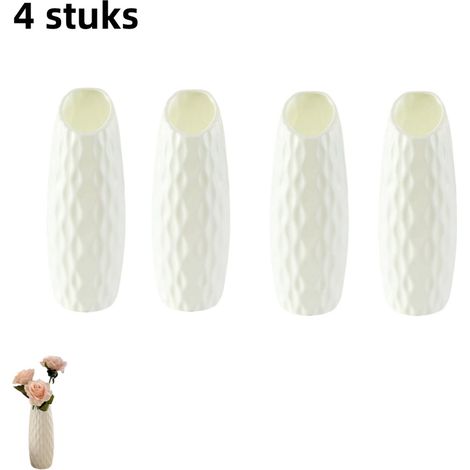 Ensemble de 4 vases en plastique – Incassables – Vases décoratifs – Vases minimalistes – Idéaux pour la décoration de table – Conviennent aux mariages, aux fêtes et à la décoration du salon – Blanc (1/5)