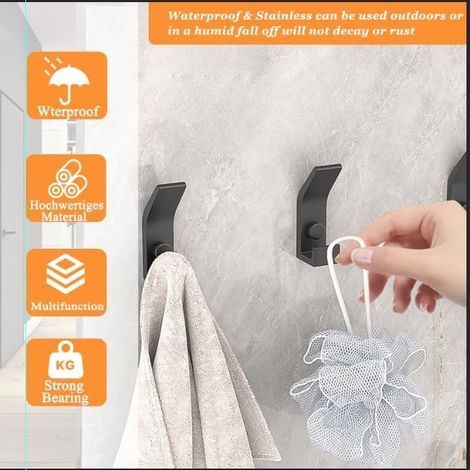 Ganchos de pared resistentes, 5 piezas de ganchos metálicos con tornillos, gancho doble para toallas, perchero de pared, ganchos para sombreros, toallero para baño y dormitorio - Negro (1/5)