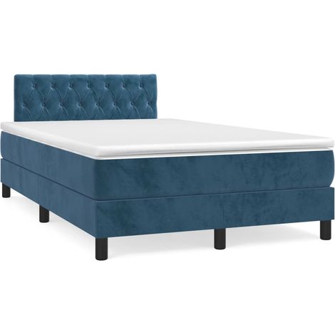Sommier à lattes de lit et matelas bleu foncé 120x190 velours (1/5)