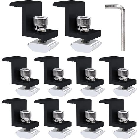 Lot de 10 pinces de fixation pour panneau solaire - 30 mm - Noir - Pour toit, centrale de balcon, camping-car, bateau, montage photovoltaïque (1/5)