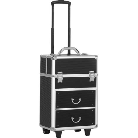 Valise maquillage mallette cosmétique vanity aluminium ABS noir 36L x 23l x 58H cm