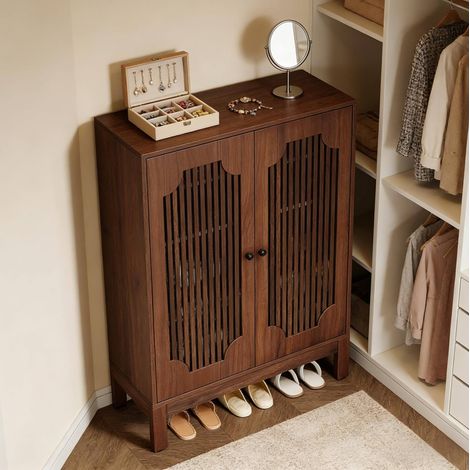 Zapatero de MDF marrón rústico, fondo 35 cm, 4 baldas regulables (1/5)