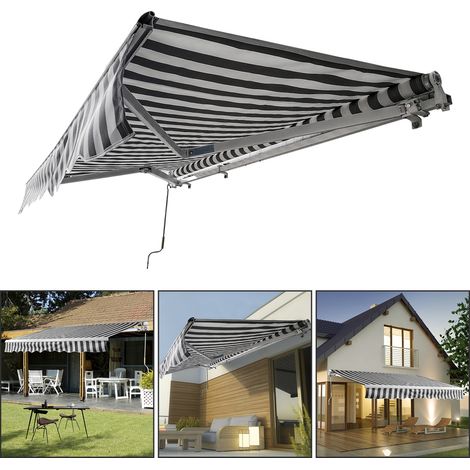 Randaco Tenda da sole retrattile per balconi con tessuto resistente ai raggi UV e all'acqua, angolo regolabile 0-30°, 250x200cm Grigio / Bianco (1/5)