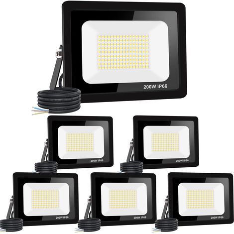 【6PCS】200W spot led extérieur 20000LM IP66 Imperméable Projecteur LED Exterieur Super Brillant Eclairage Extérieur Blanc froid(6000k) Sécurité spot led pour stades, usines, Parking, garage, jardin (1/5)