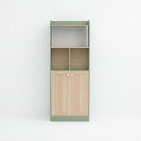 Librería alta moderna 60 x 30 x 161,2 cm verde y madera con zona de exposición (1/5)