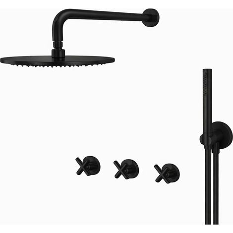 Ensemble de douche complet avec inverseur et robinets chaud et froid Gattoni Taolos 1509515NO Noir mat (1/2)