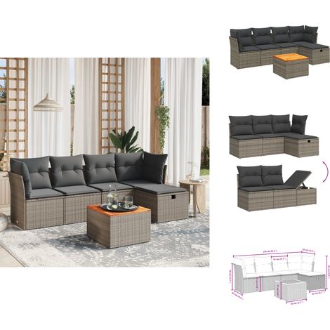 6-tlg. Garten-Sofagarnitur mit Kissen Grau Poly Rattan - Gartensorte - Gartenmöbel Set - Outdoor Sofa - Lounge Set - Rattan Gartenmöbel (1/4)