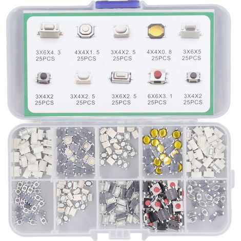 Kit de 250 Boutons-Poussoirs Tactiles de 10 Types - Assortiment Multifonction pour Projets Électroniques et Réparation