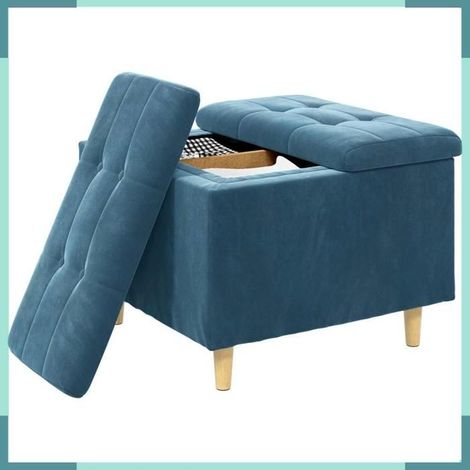 876824 Pouf de rangement avec coussin Bleu 60 x 60 x 45 cm Velours (1/5)