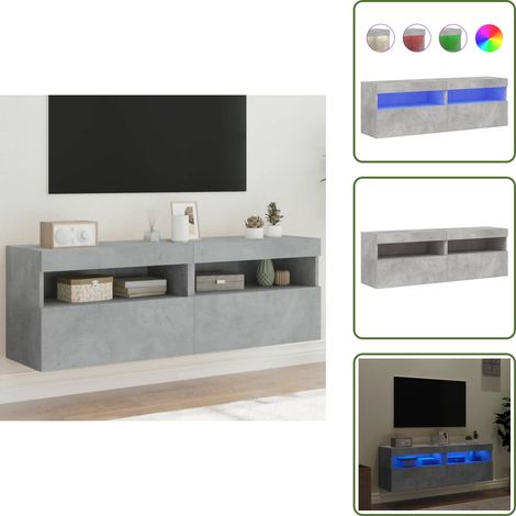 Meubles TV muraux et lumières LED 2pcs gris béton 60x30x40 cm - Meuble Tv Mural - Étagère Murale - Éclairage Led Rgb - Rangement Mural - Design Moderne (1/5)