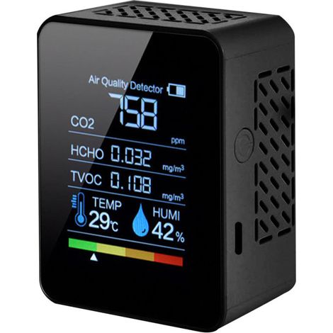 Testeur de CO2 multifonctionnel 5 en 1, testeur numérique de température et d'humidité, détecteur de dioxyde de carbone, de COVT et de HCHO, moniteur de qualité de l'air (1/5)