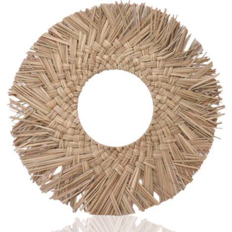 Miroir Mural, Miroir Mural Tissé en Paille De 16 Pouces, Miroir De Maquillage, Miroirs Ronds Vintage pour Décoration Murale pour Chambre à Coucher Et Salon(Beige) (1/5)