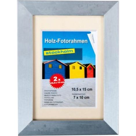 2er Pack Holz-Fotorahmen 10,5x15cm Foto Photo Rahmen Dekoration Haushalt wohnen - silber