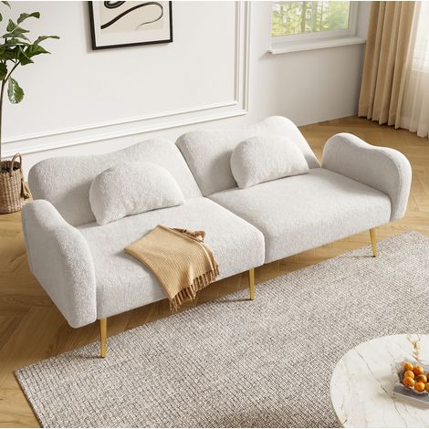 REDOM - Canapé convertible 155x85.5x43 cm, dossier réglable 3 positions, rangement sous canapé, mousse, blanc (1/5)