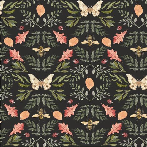 Papier peint rouleau auto-adhésif - Motifs floraux, abeilles et papillons - Noir (1/5)