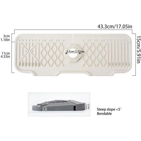 Tapis D'Evier - Protection Anti-Éclaboussures En Silicone - Pour Robinet D'Évier - 43 cm - Blanc (1/5)