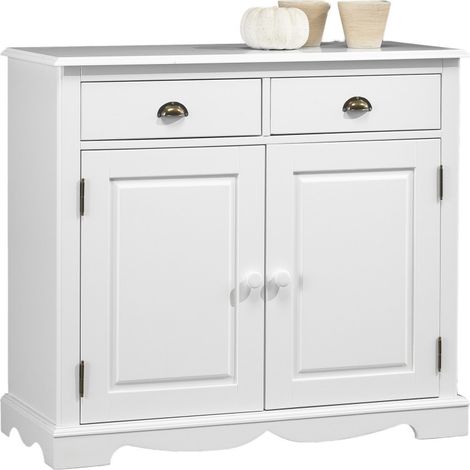 Buffet Blanc 2 Portes 2 Tiroirs Charme 2 Niches L 101 H 90 P 42 cm