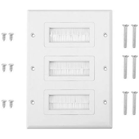 Wandmontage-Bürste, Kabeleinführungs- und -ausführungs-Bürste aus Kunststoff mit Staubschutz, Kabeldurchführung mit Loch für HDMI-Kabel oder Netzwerk-/Telefonkabel (3 Stück) (1/4)