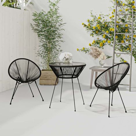 Ensemble repas de jardin 3 pièces noir avec table ronde et 2 chaises en rotin PVC - PANGIVO (1/5)