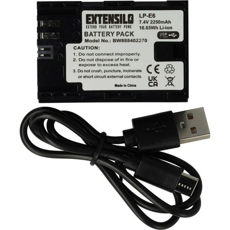 EXTENSILO Akku kompatibel mit Canon EOS R6 Mark II, R7, Ra, R6 Mark III Kamera (2250 mAh, 7,4 V, Li-Ion), USB-C Buchse (1/5)